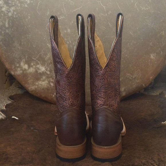 BOULET #2050 hand tooled Ranger Chestnut leather cowboy boots square toe 6.5 NEW - Picture 7 of 15
